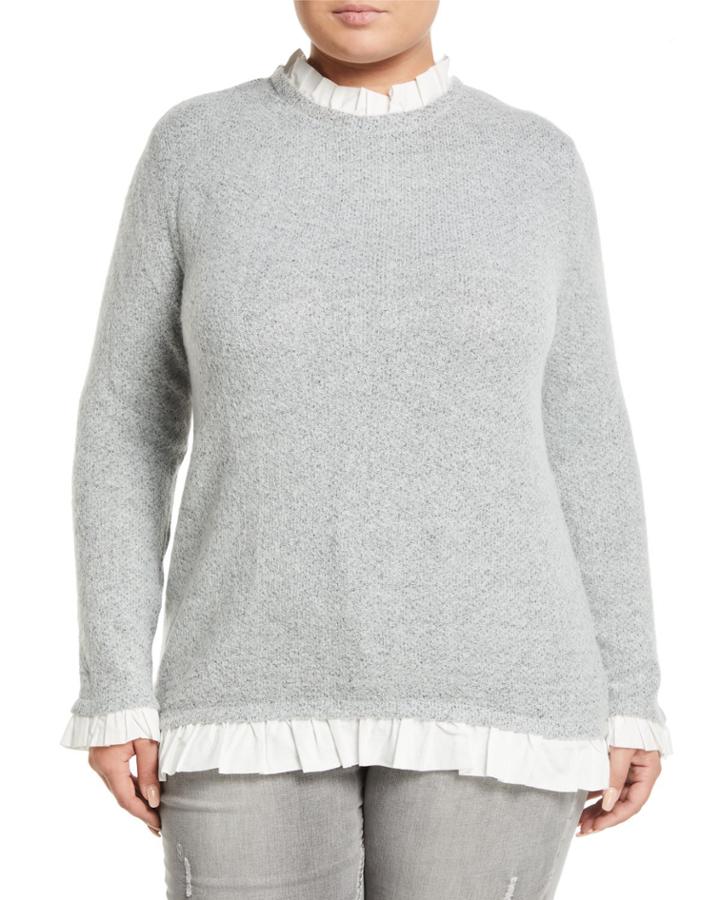 Poplin-ruffle Trim Sweater,