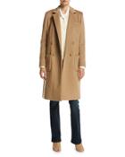 Tailored Double-breasted Wool-blend Coat, Dark Camel