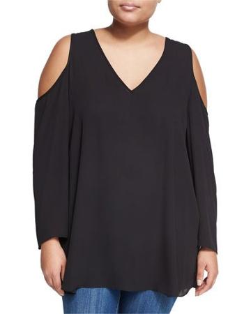 Long-sleeve Cold-shoulder Top, Black,