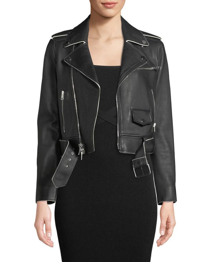 Shrunken Lamb Leather Moto Jacket W/ Painted Edge
