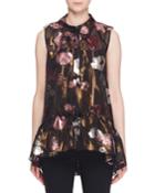Sleeveless Metallic-floral Fil Coupe Babydoll Top W/