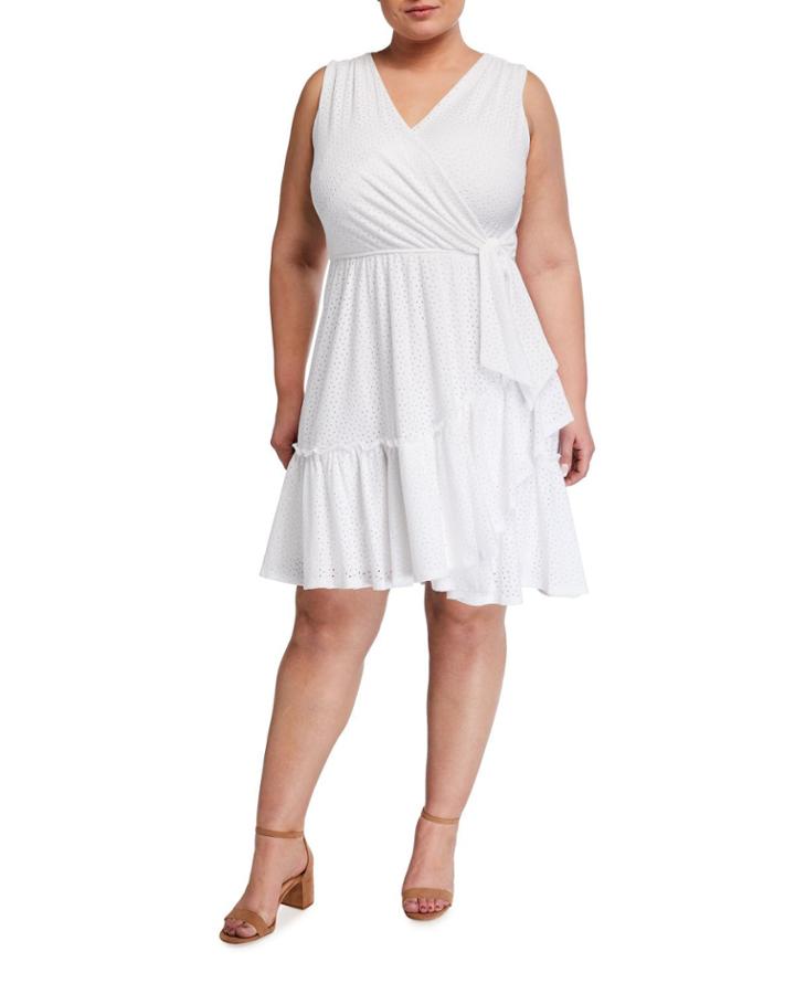 Plus Size Sleeveless Eyelet Knit Wrap Dress