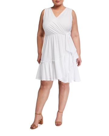 Plus Size Sleeveless Eyelet Knit Wrap Dress
