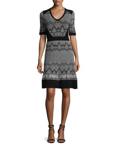 Frequency Zigzag Half-sleeve Dress