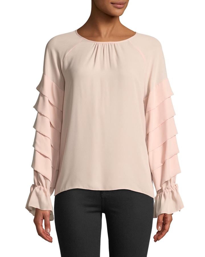 Ruffle-tiered Tie-sleeve Blouse
