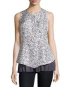 10 Crosby Derek Lam Sleeveless Floral Shirt W/pleated Hem, Multi/navy, Women's, Size: