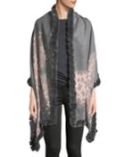 Butterfly Pattern Wrap W/fur Trim
