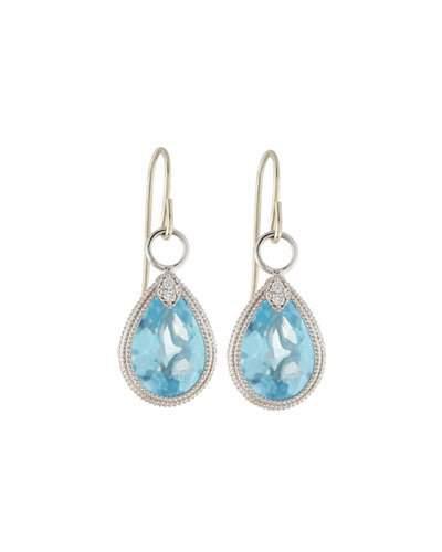 18k White Gold Blue Topaz & Diamond Teardrop Earrings