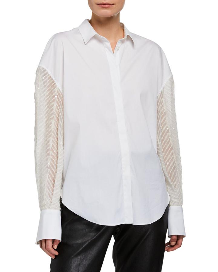 Sequined Poplin Button-front