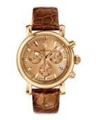 38mm Day Glam Chronograph Watch W/ Leather Strap, Golden/brown