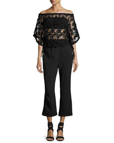 Daisy Lace-overlay Jumpsuit, Black