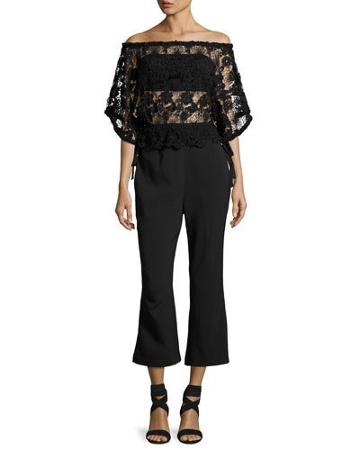 Daisy Lace-overlay Jumpsuit, Black
