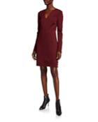 Shiraz V-neck Long-sleeve Ponte Dress W/ Button Accents