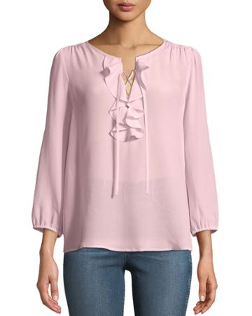 Hynes 3/4-sleeve Ruffle Front Georgette Blouse