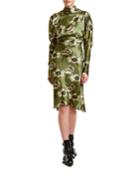 Satin Mock-neck Long-sleeve Dress