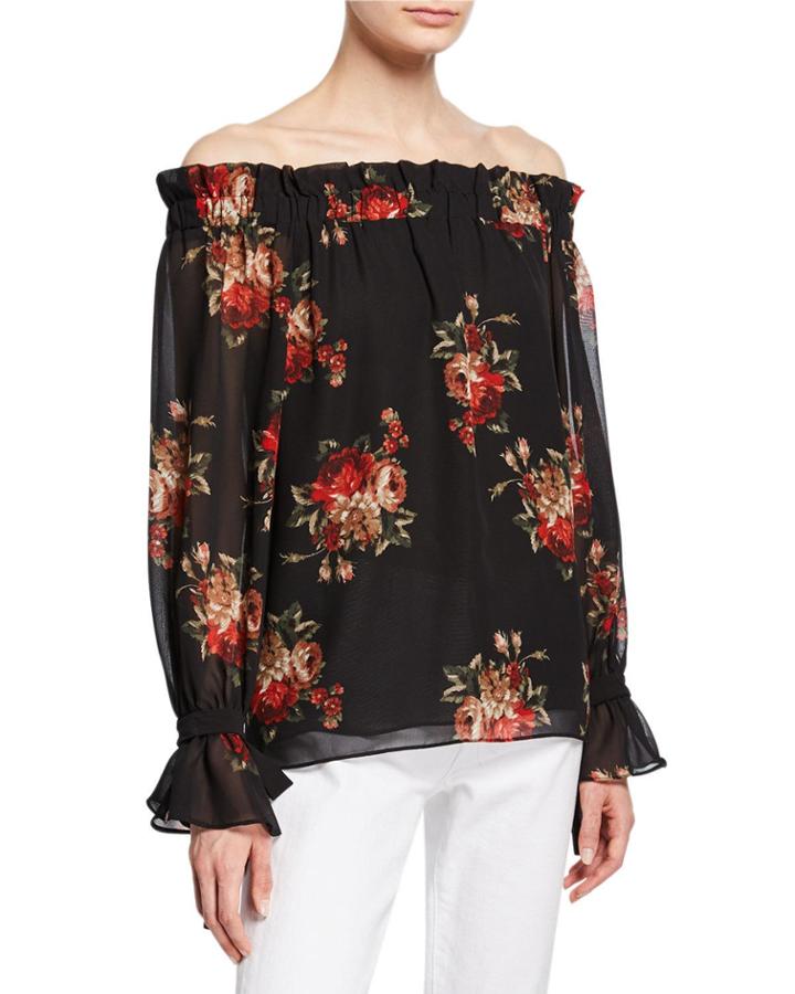 Floral-print Off-the-shoulder Blouse