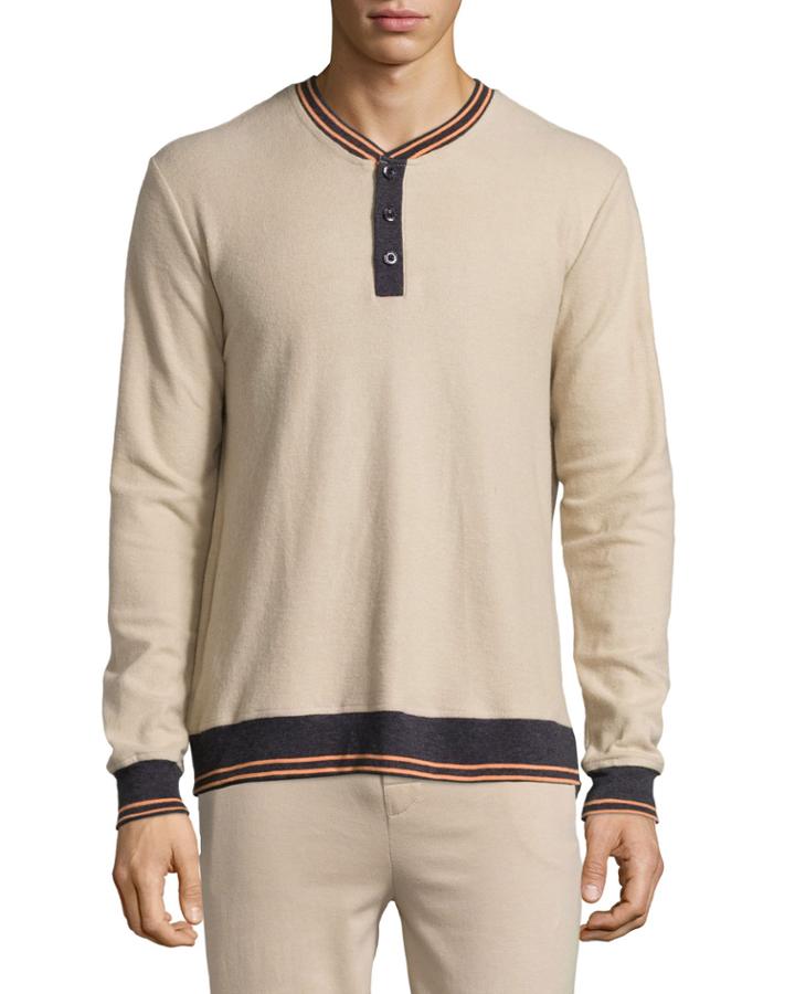 Psycho Bunny Long-sleeve Henley W/contrast Trim, Putty (pink), Men's,