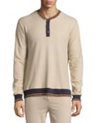 Psycho Bunny Long-sleeve Henley W/contrast Trim, Putty (pink), Men's,