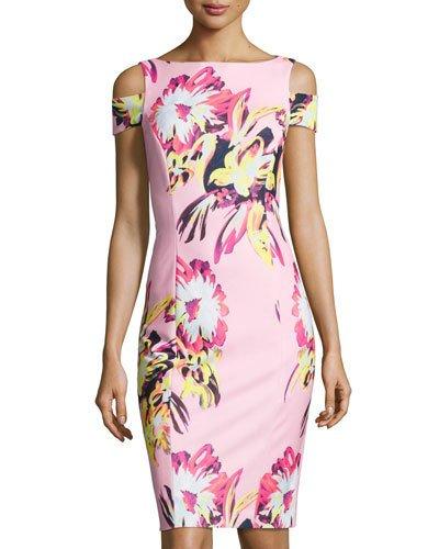 Floral-print Cold-shoulder Sheath Dress,