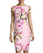 Floral-print Cold-shoulder Sheath Dress,