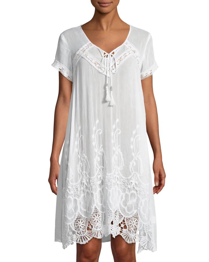 Short-sleeve Crochet-trim Peasant Dress