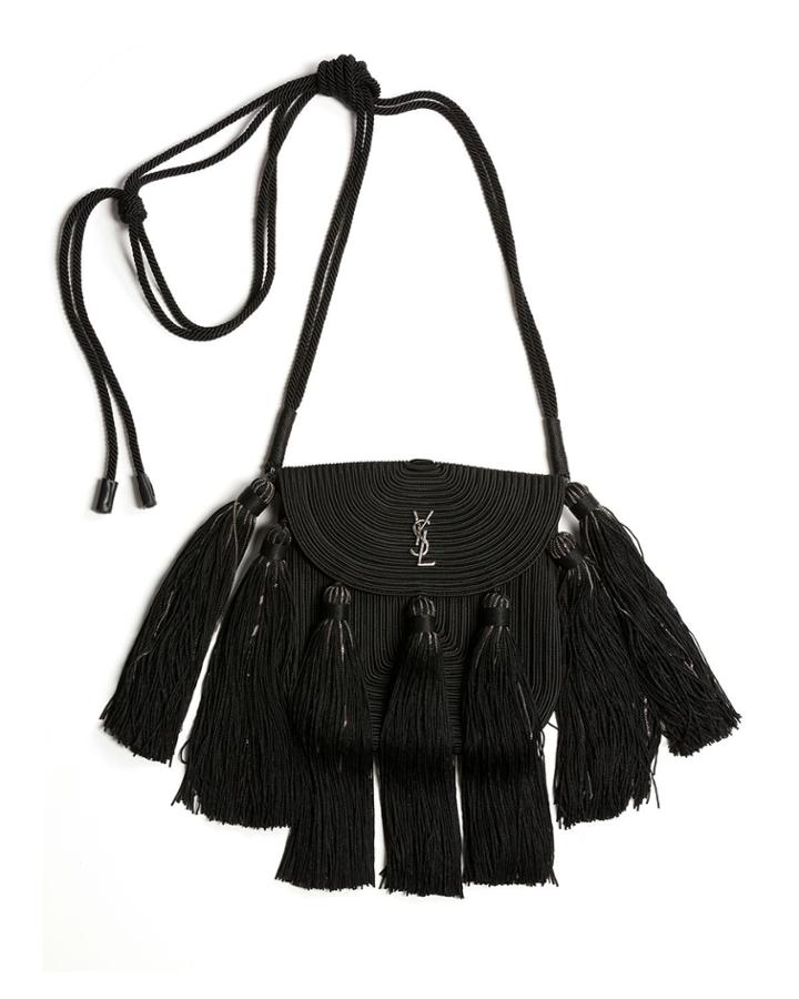 Vintage Passementerie Small Monogram Ysl Shoulder Bag With Tassels - Silvertone Hardware
