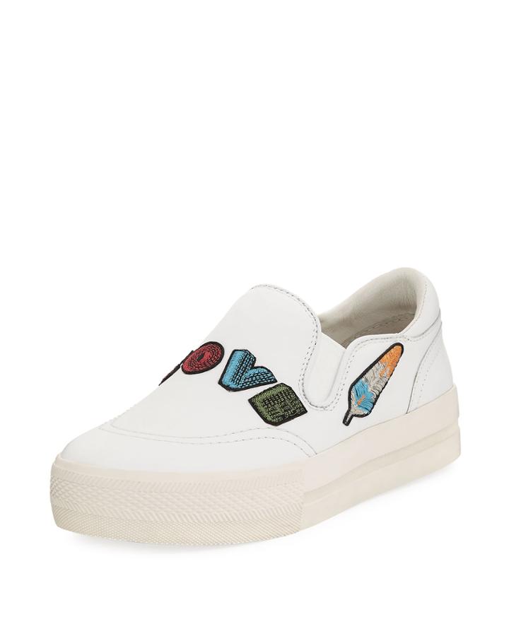Jess Leather Embroidered Sneakers, White