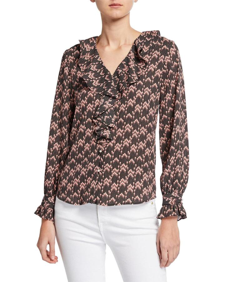 Printed Ruffle Blouse W/ Pearlescents