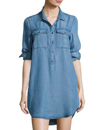 Melba Button-front Chambray Tunic Dress,