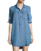 Melba Button-front Chambray Tunic Dress,