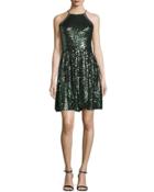 Halter-neck Embellished Cocktail Dress, Emerald