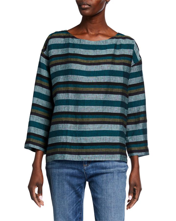 Striped Bateau-neck Cross-dyed