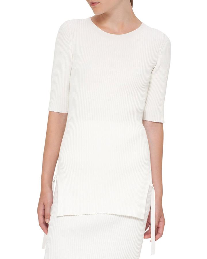 Ribbed Side-slit Half-sleeve