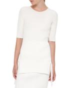 Ribbed Side-slit Half-sleeve