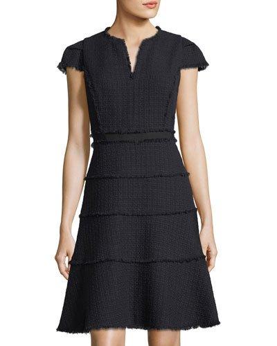 Cap-sleeve A-line Tweed Dress