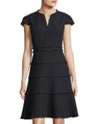 Cap-sleeve A-line Tweed Dress