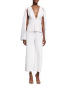 Plunging V-neck Jumpsuit With Cape, White