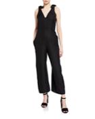 V-neck Sleeveless Silk/linen Ankle Jumpsuit