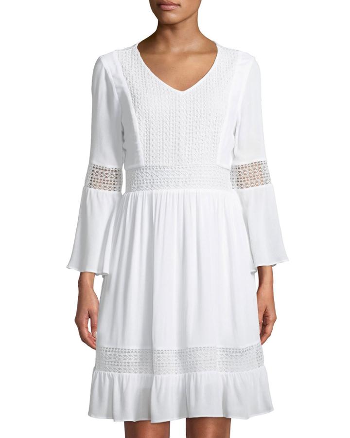 Bell-sleeve Lace-panel Dress