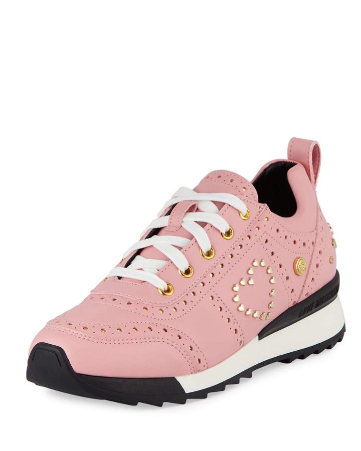 Power Studded Perforated Sneakers, Pink/gold