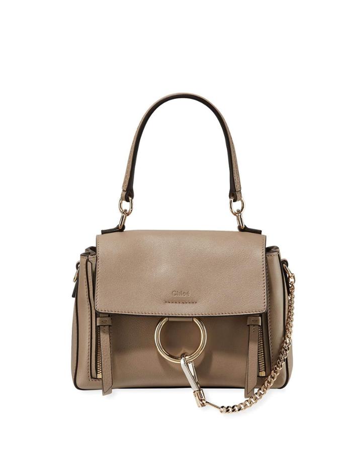 Faye Small Calfskin Crossbody Bag, Gray