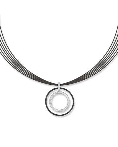 Noir Multi-strand Nk W/ Diamond Circle Pendant, Black