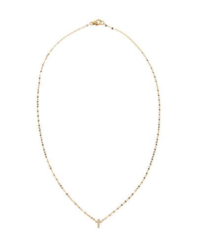 14k Pave Diamond Mini Cross Charm Necklace