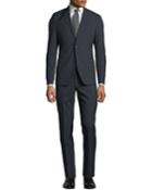 Men's Windowpane Wool-twill Two-piece Suit, Black/blue