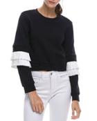 Cropped Sweatshirt W/ Pleated-poplin Trim