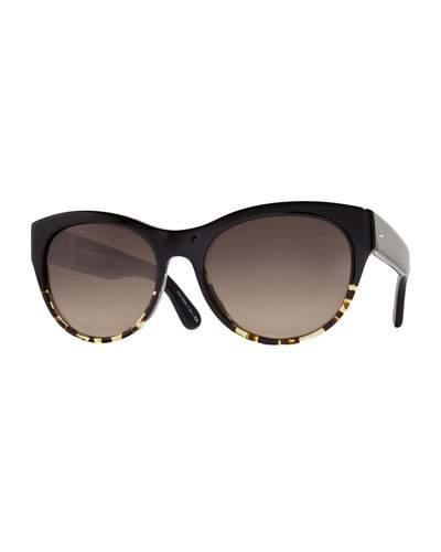 Mande 55 Two-tone Retro Cat-eye Sunglasses, Black/havana