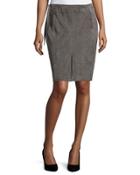 Drawstring-waist Suede Pencil Skirt, Dark Gravel