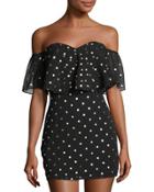 Off-the-shoulder Polka-dot Dress, Black Pattern