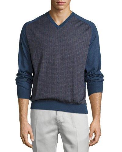 Houndstooth-print V-neck