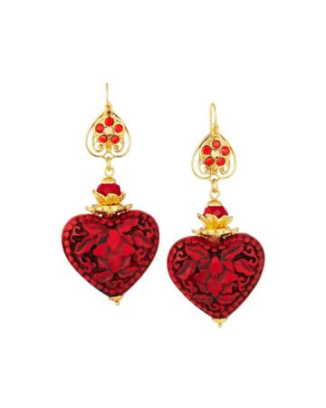 Cinnabar Heart Drop Earrings